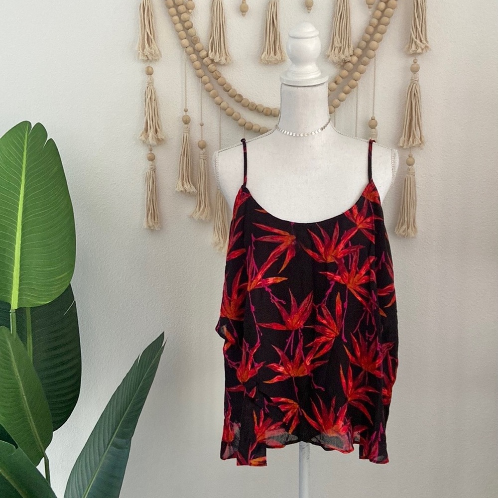 Free People Flowy black tank top tropical floral vacation vibes large NEW W TAGS
